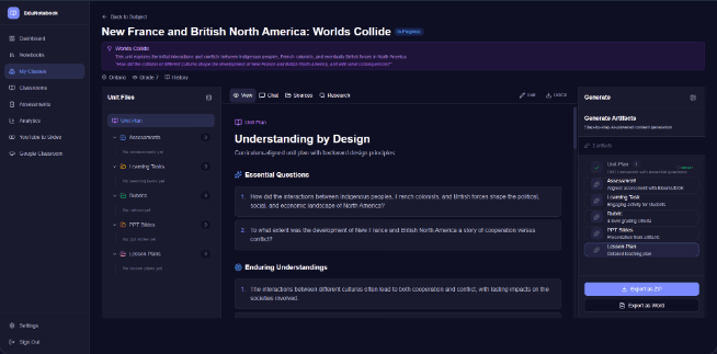 Cognitive Education Notebook Unit Plan Builder web app