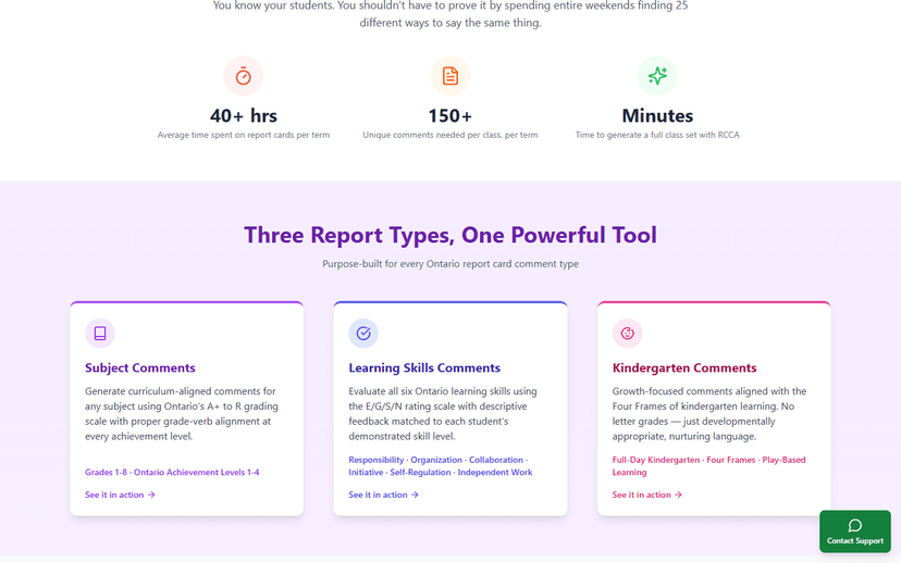 Cognitive Education Report Cards report types and stats overview