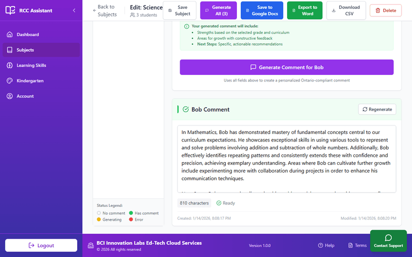 AI comment generator with real output