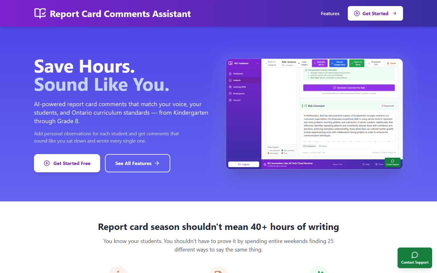 Report Card Comment Assistant homepage